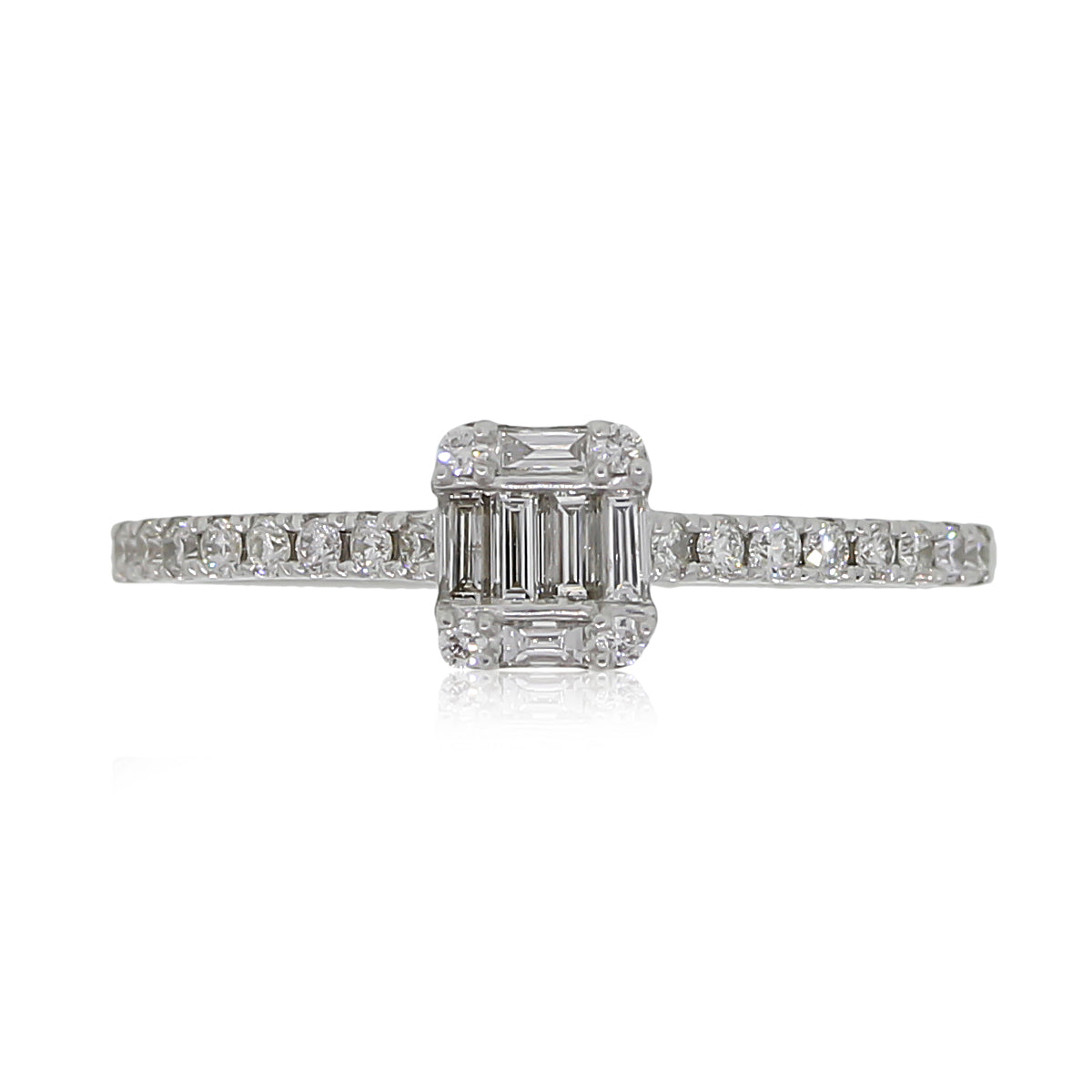 14k White Gold 0.33ctw Round Brilliant and Baguette Shape Diamond Mosaic Ring