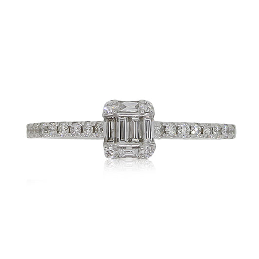 14k White Gold 0.33ctw Round Brilliant and Baguette Shape Diamond Mosaic Ring