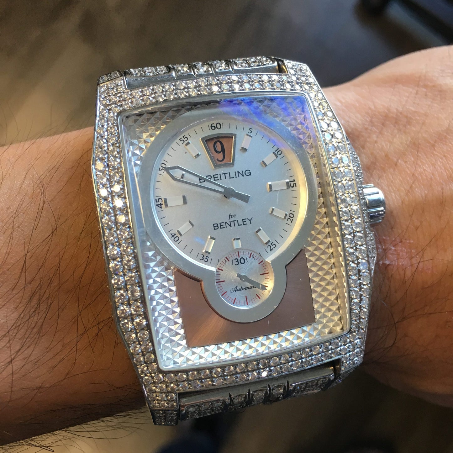 Breitling Bentley A28362 Flying B Aftermarket All Diamond Stainless Steel Watch