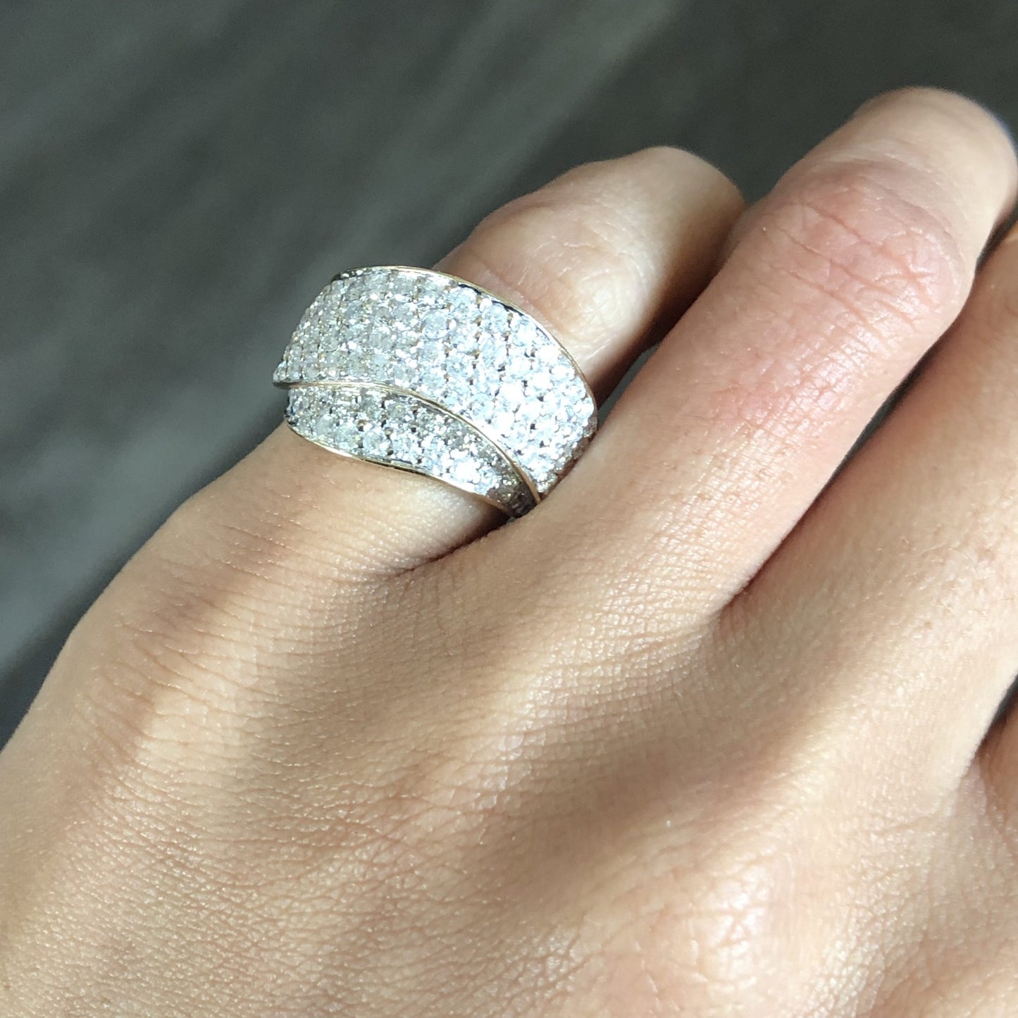 14k Yellow Gold 2ctw Round Cut Diamond Pave Crossover Ring