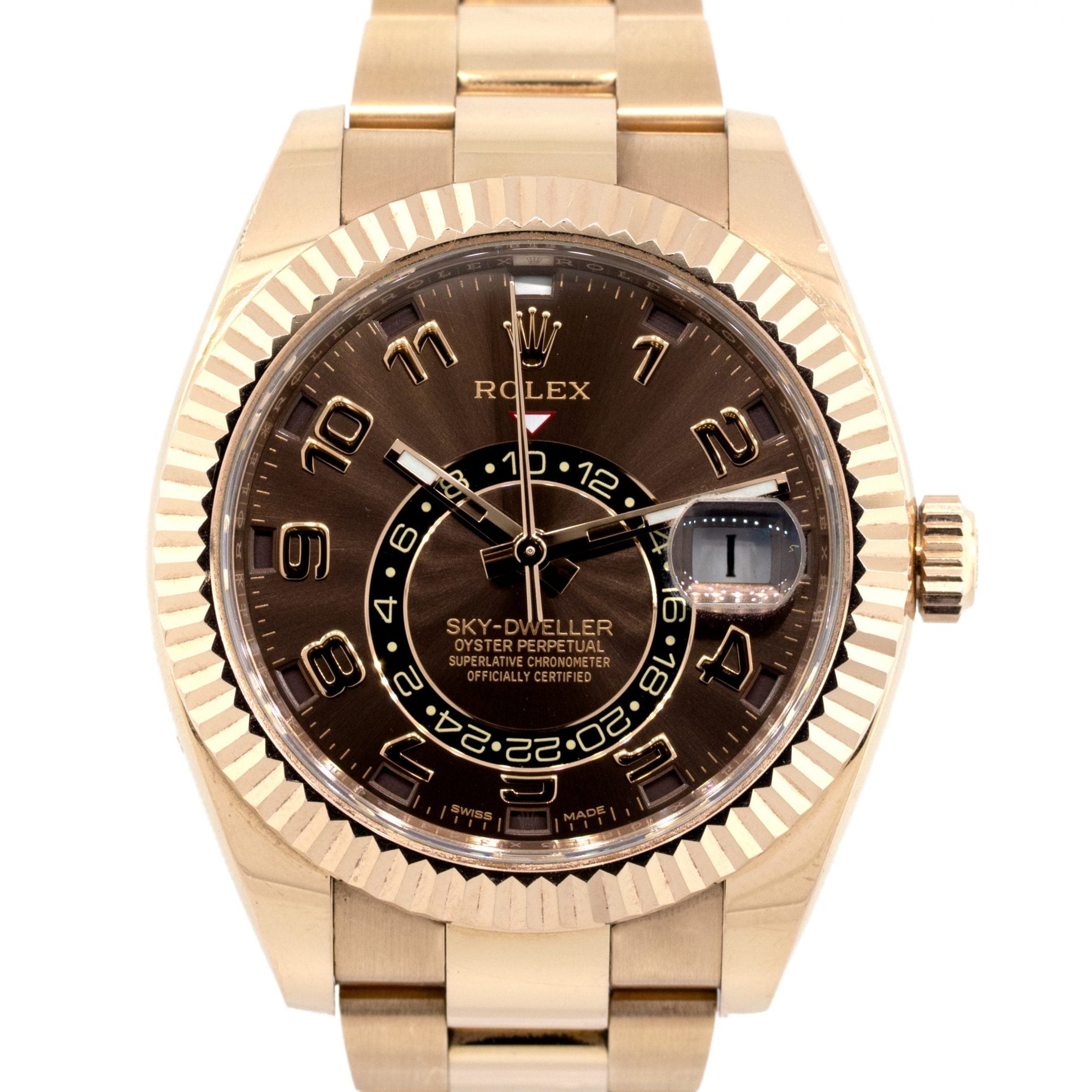 Rolex 326935 Sky-Dweller 18k Rose Gold Chocolate Dial Watch