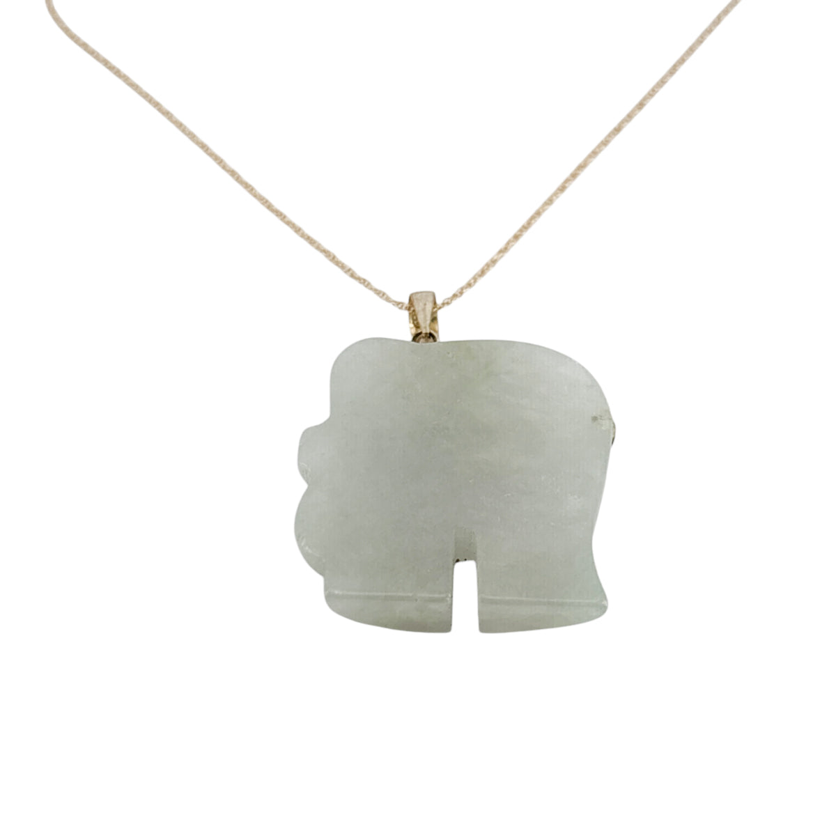 Vintage Elephant Jade Pendant on a 10k Yellow Gold Chain Necklace