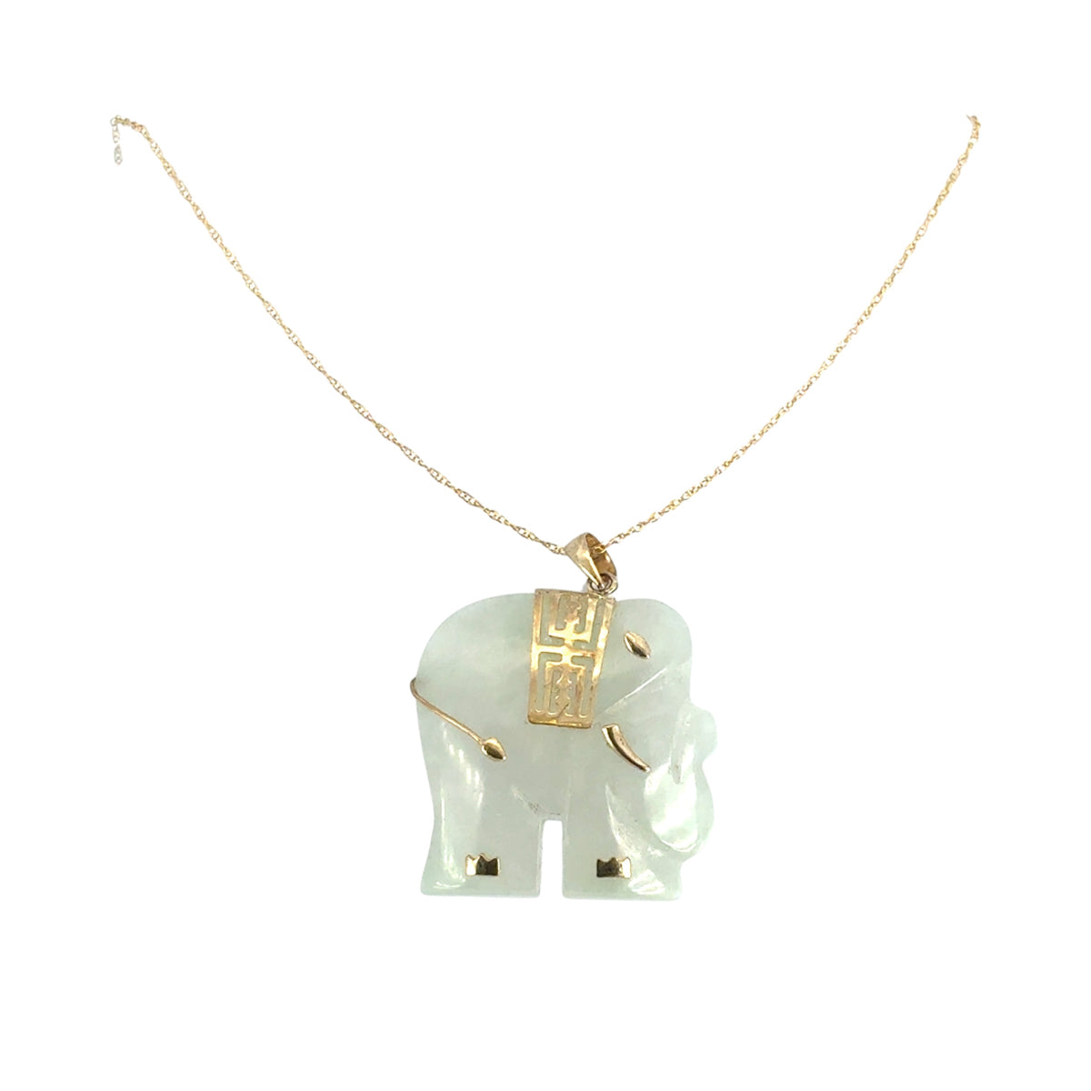 Vintage Elephant Jade Pendant on a 10k Yellow Gold Chain Necklace