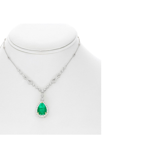 Pear-shaped Emerald Halo Necklace — view 1