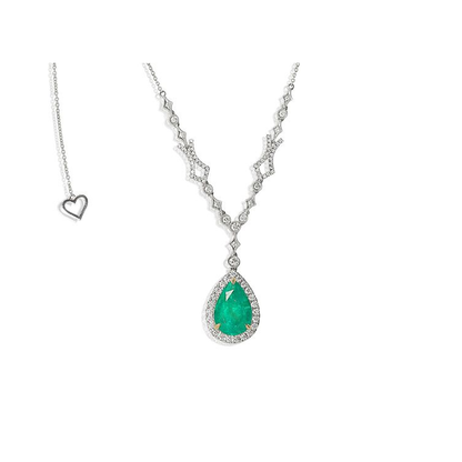 Pear-shaped Emerald Halo Necklace — view 2