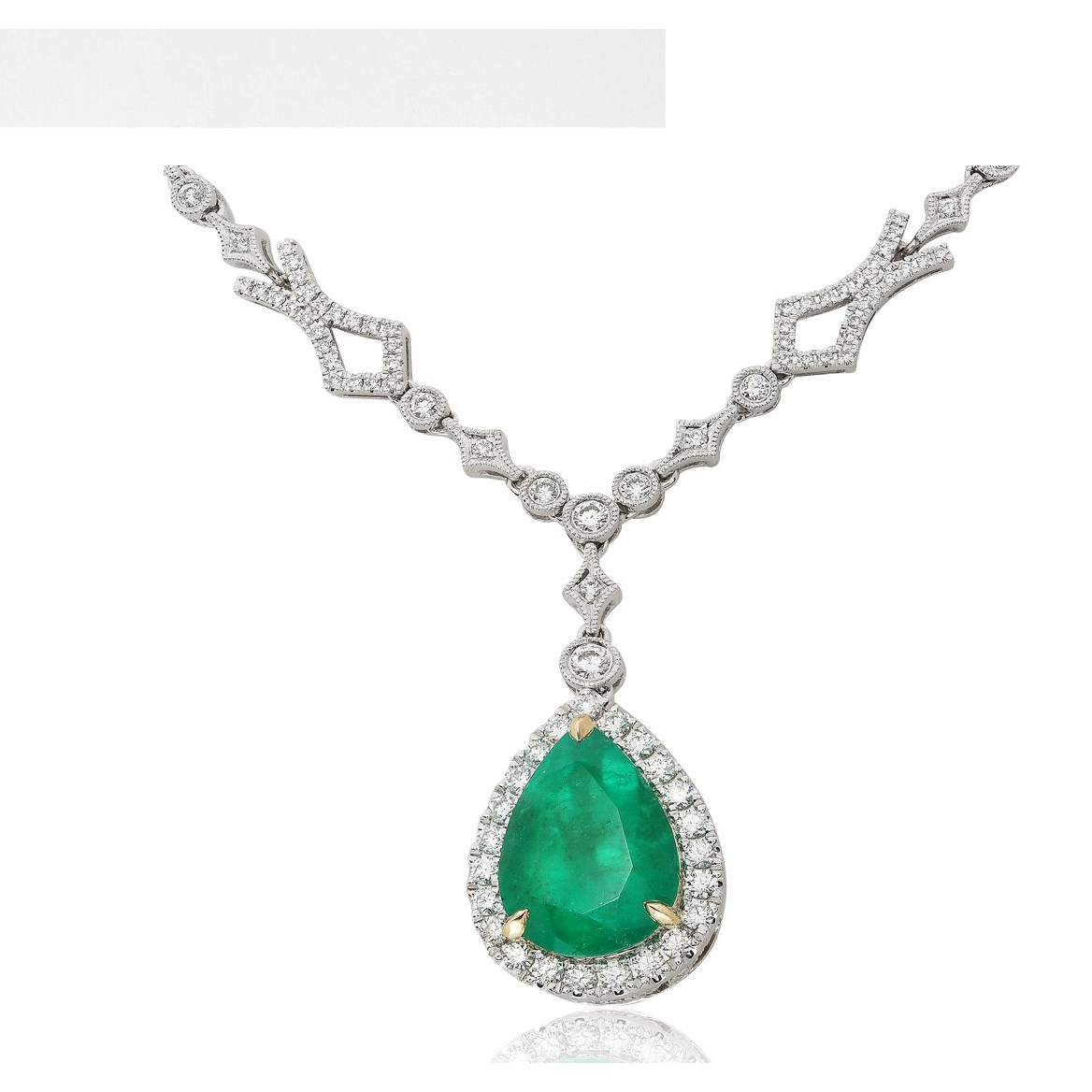 Pear-shaped Emerald Halo Necklace — view 3