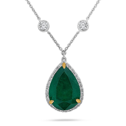 Pear-shaped Emerald Diamond Necklace — view 2