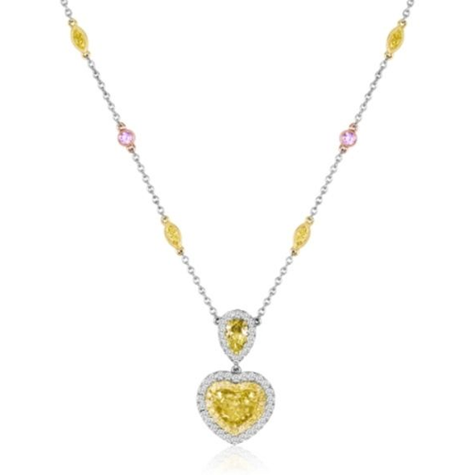 Heart Shape Fancy Yellow Diamond Necklace — view 1