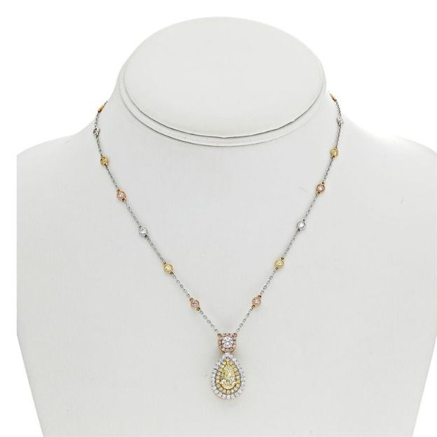 Pear Shape Fancy Yellow Diamond Necklace — view 3