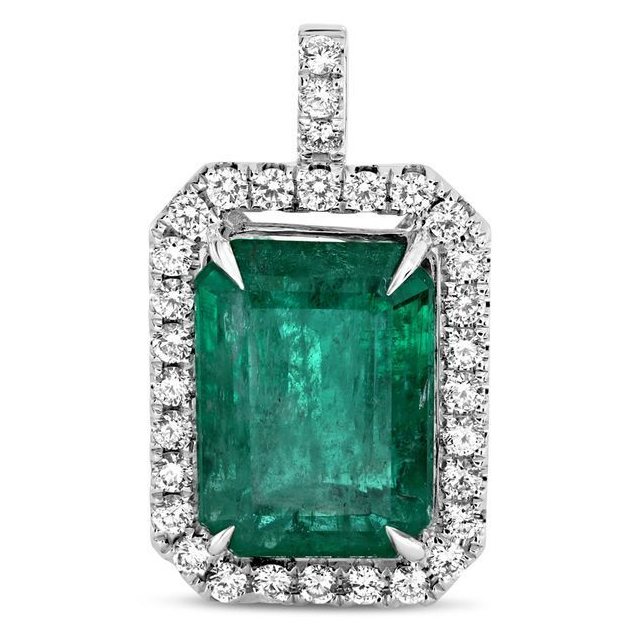 Emerald Cut Emerald Pendant — view 2