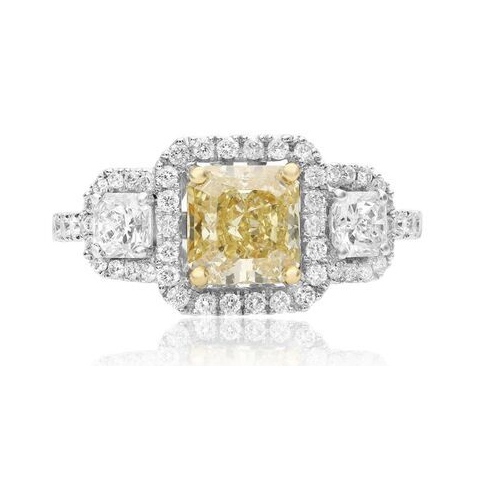 Three Stone White & Yellow Diamond Ring — view 1