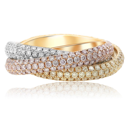 Tri-Colored Interlocking Diamond Ring — view 1