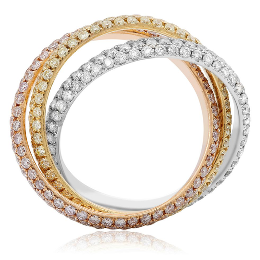 Tri-Colored Interlocking Diamond Ring — view 2