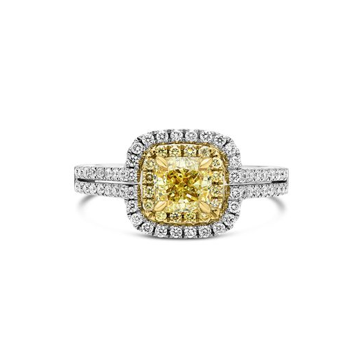 Cushion Fancy Yellow Diamond Ring — view 1