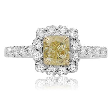 Cushion Fancy Yellow Diamond Ring — view 1