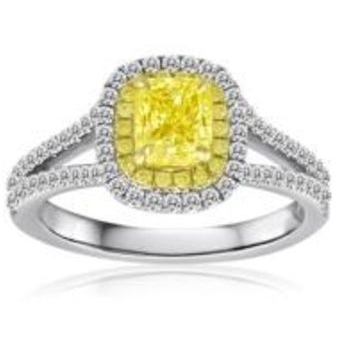 Cushion Fancy Yellow Diamond Ring — view 1