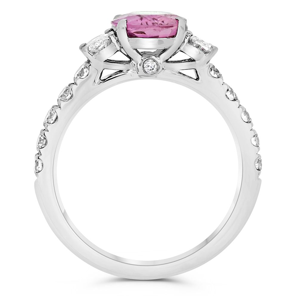 Three Stone Ring With Pink Sapphire and Oval Diamonds — view 2