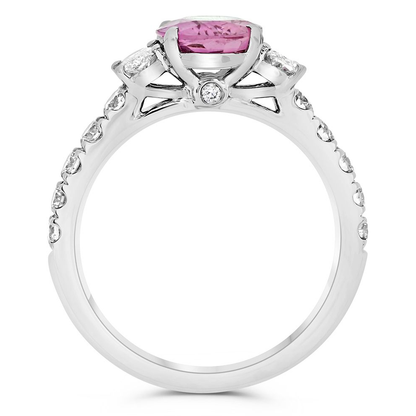 Three Stone Ring With Pink Sapphire and Oval Diamonds — view 2