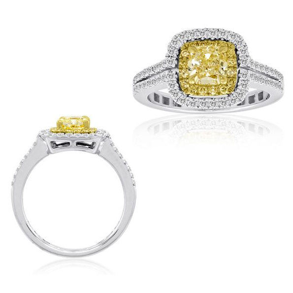 Cushion Fancy Yellow Diamond Ring — view 1