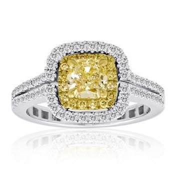 Cushion Fancy Yellow Diamond Ring — front view