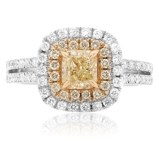 Yellow Diamond Double Halo Ring — view 1