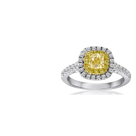 Cushion Fancy Yellow Diamond Ring — view 1