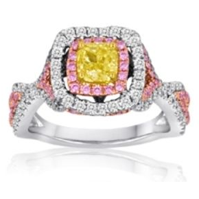 Cushion Fancy Yellow Diamond Ring — view 1