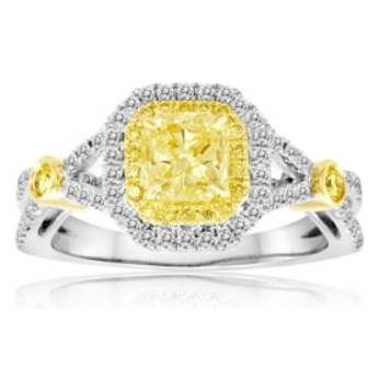 Cushion Fancy Yellow Diamond Ring — view 1