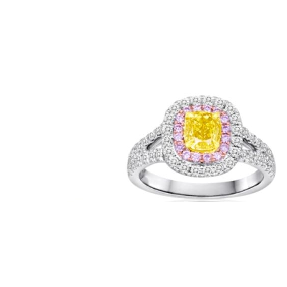 Cushion Fancy Yellow Diamond Ring — view 1