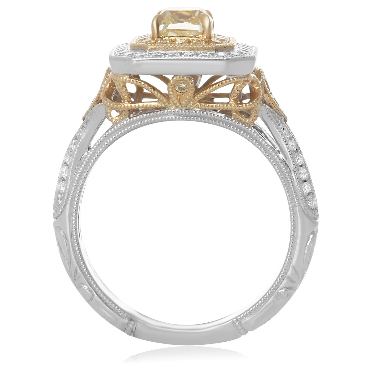 Cushion Fancy Yellow Diamond Ring — view 1