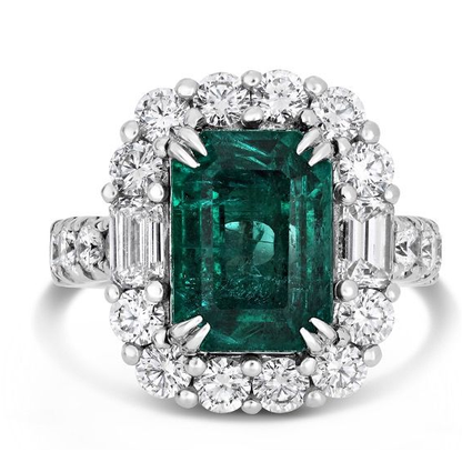 Platinum 5.70 ct Diamond Halo Emerald Ring — view 1