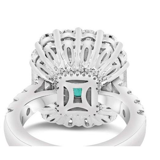 Platinum 5.70 ct Diamond Halo Emerald Ring — view 2