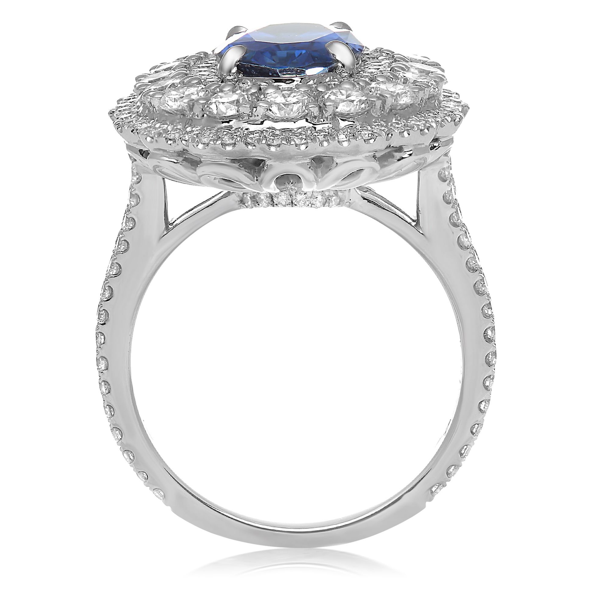 Sapphire & Diamond Triple Halo Ring — view 1
