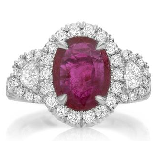 White Gold Oval Ruby & Diamond Ring — view 1