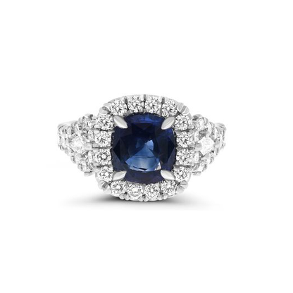 Prong Set Sapphire Side Stone Ring — view 1
