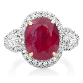 Platinum Ruby & Diamond Single Halo Ring — view 1