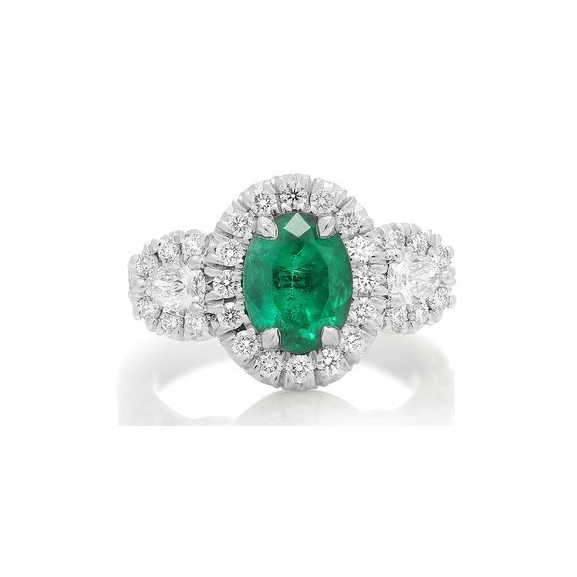 Oval Cut Emerald Side Stone Ring — view 1