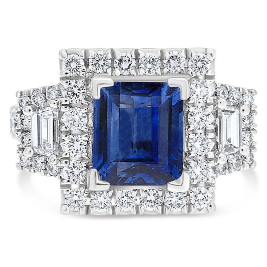 Platinum Three Stone 3.57ct Sapphire Ring — view 1