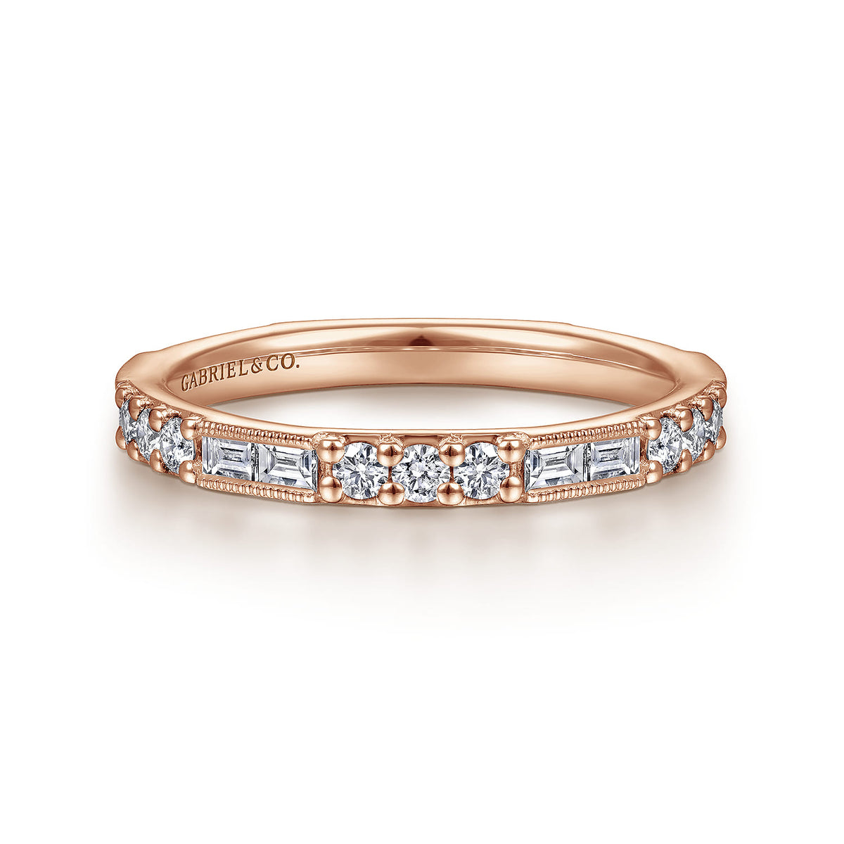 14K Rose Gold Baguette and Round Diamond Stackable Ring — Gabriel & Co. LR4572K45JJ