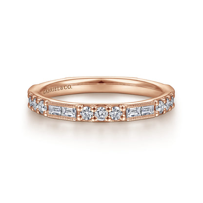 14K Rose Gold Baguette and Round Diamond Stackable Ring — Gabriel & Co. LR4572K45JJ