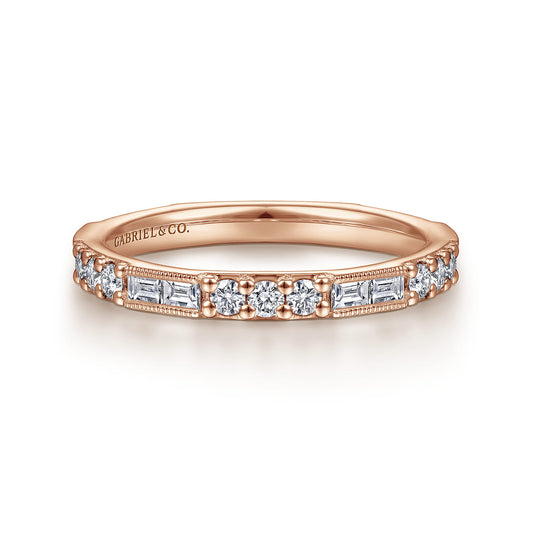 14K Rose Gold Baguette and Round Diamond Stackable Ring — Gabriel & Co. LR4572K45JJ