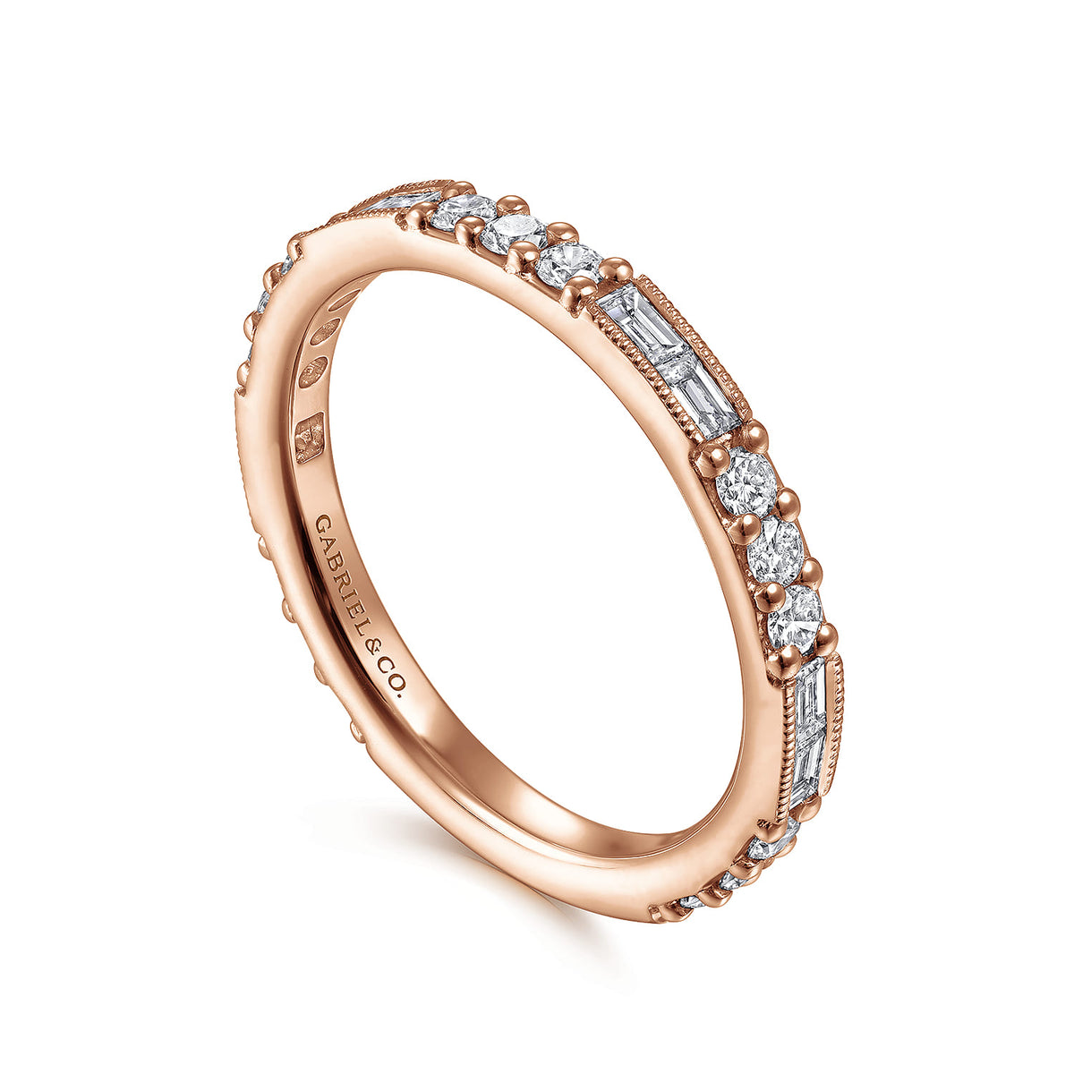 14K Rose Gold Baguette and Round Diamond Stackable Ring — Gabriel & Co. LR4572K45JJ