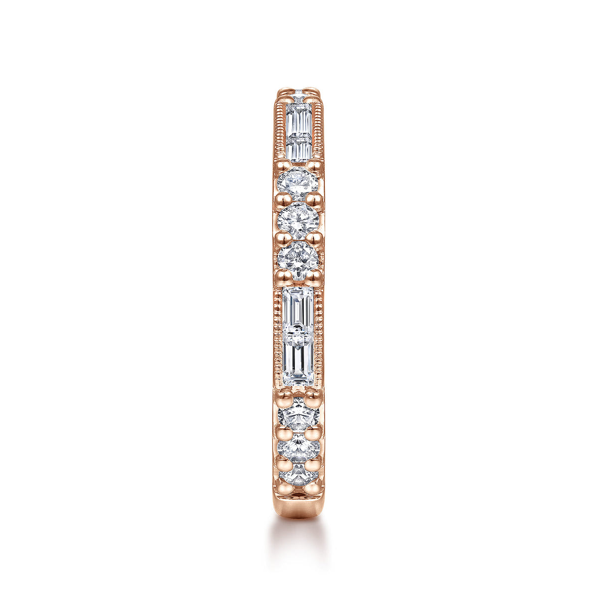 14K Rose Gold Baguette and Round Diamond Stackable Ring — Gabriel & Co. LR4572K45JJ