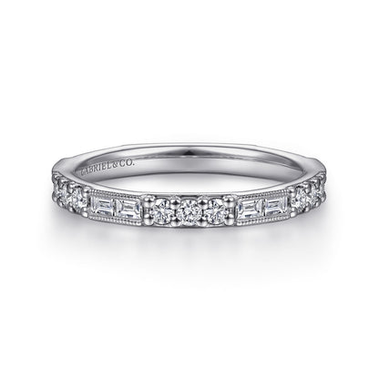 14K White Gold Baguette and Round Diamond Stackable Ring — Gabriel & Co. LR4572W45JJ