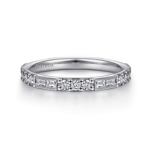 14K White Gold Baguette and Round Diamond Stackable Ring — Gabriel & Co. LR4572W45JJ