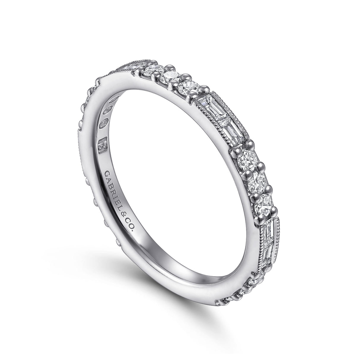 14K White Gold Baguette and Round Diamond Stackable Ring — Gabriel & Co. LR4572W45JJ