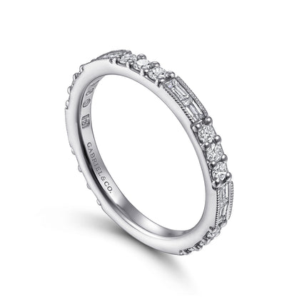 14K White Gold Baguette and Round Diamond Stackable Ring — Gabriel & Co. LR4572W45JJ
