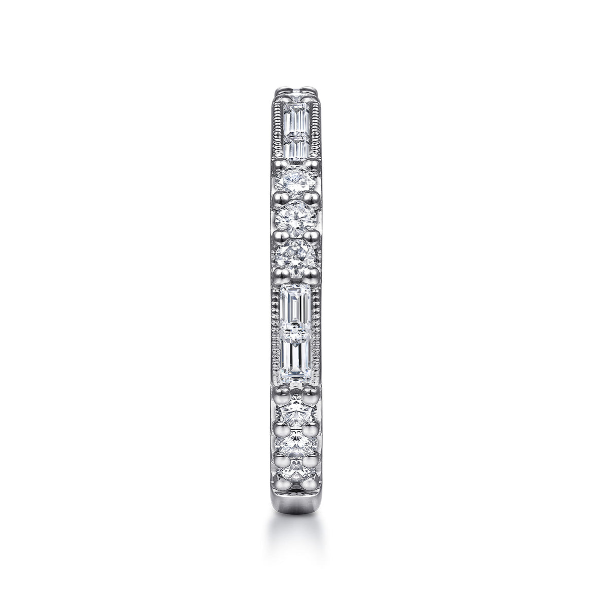 14K White Gold Baguette and Round Diamond Stackable Ring — Gabriel & Co. LR4572W45JJ