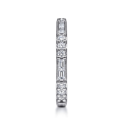 14K White Gold Baguette and Round Diamond Stackable Ring — Gabriel & Co. LR4572W45JJ