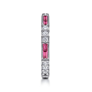 14K White Gold Ruby Baguette and Diamond Stackable Ring — Gabriel & Co. LR4572W45RA